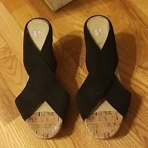 BP Elastic stretch black cork wedge shoes